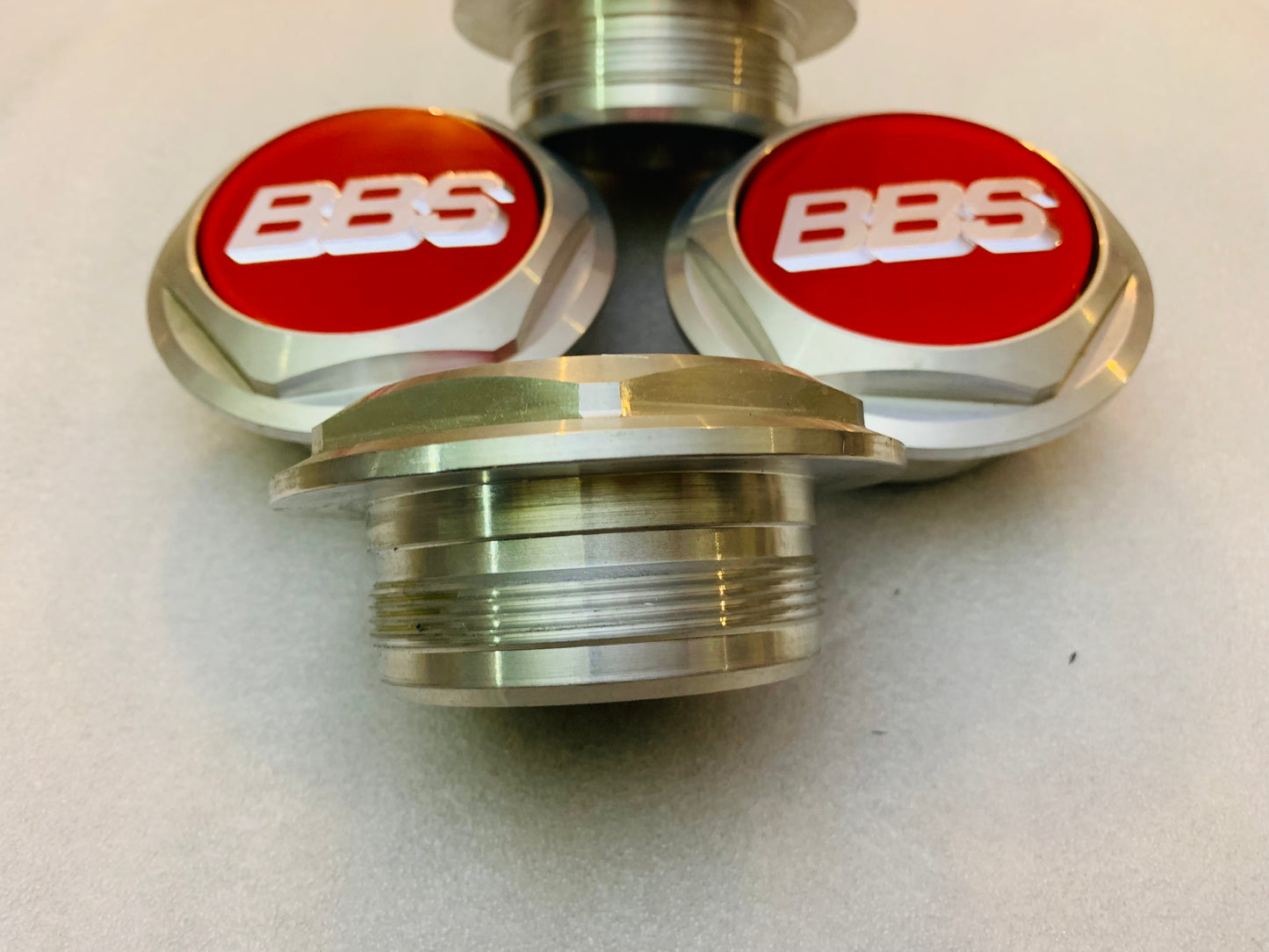 Billet replacement low Hex caps set of 4 Large tread for BBS RS 34 holes Faces .New condition part # 0924155   Raw aluminum finish .