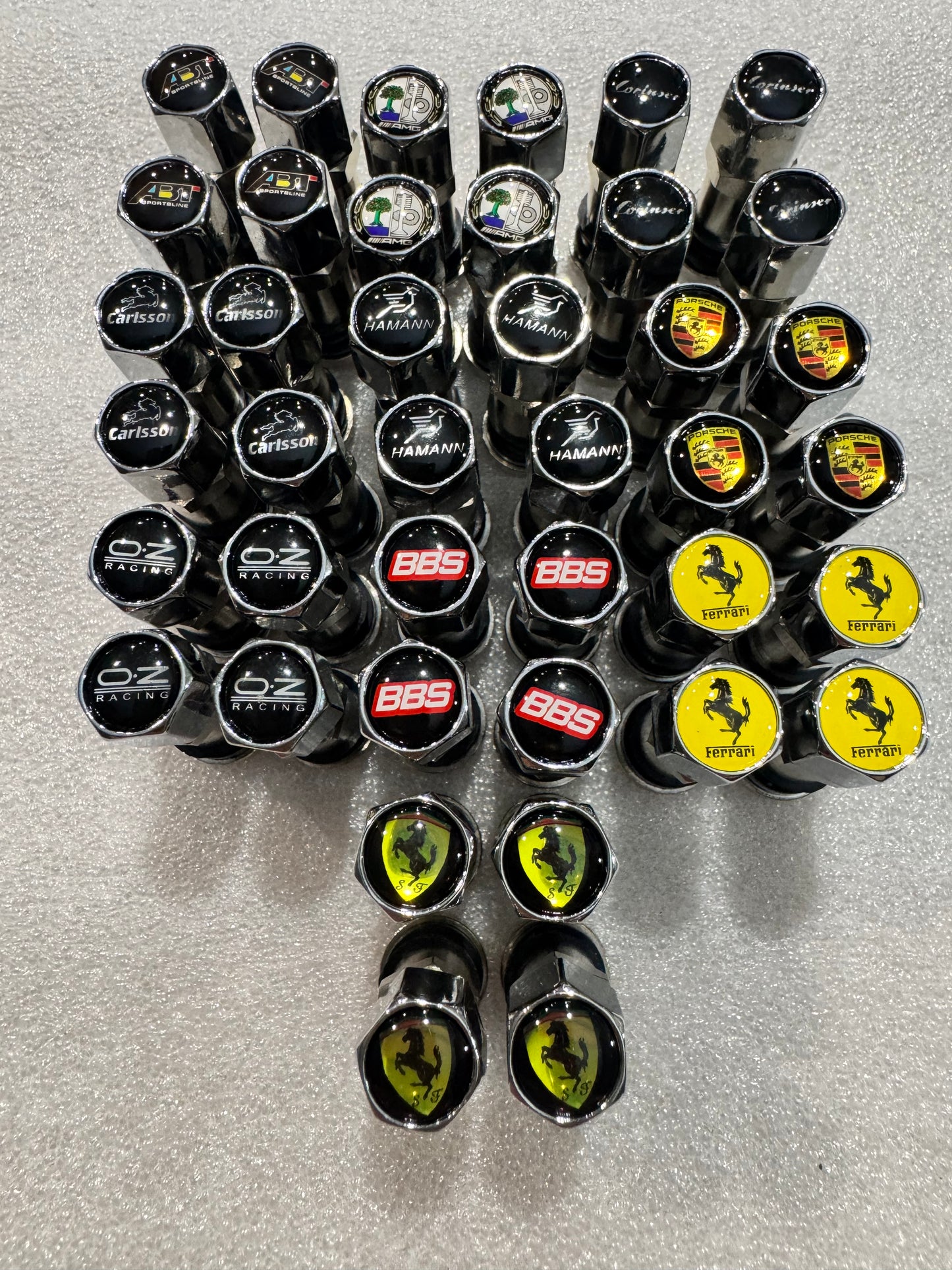 Zinc plated brass Valve stems for European multi piece wheels.Set of 4 custom   logo caps included.