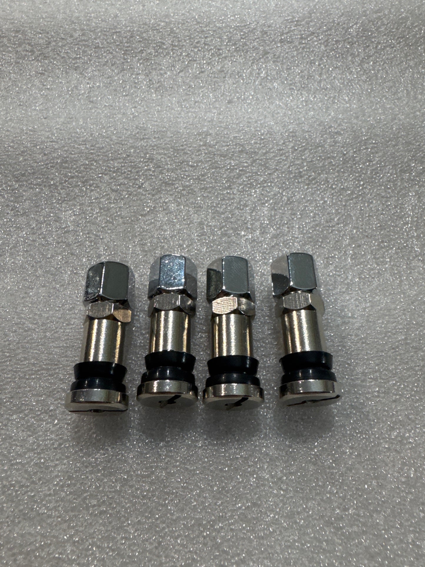 Zinc plated brass Valve stems for European multi piece wheels.Set of 4 custom   logo caps included.