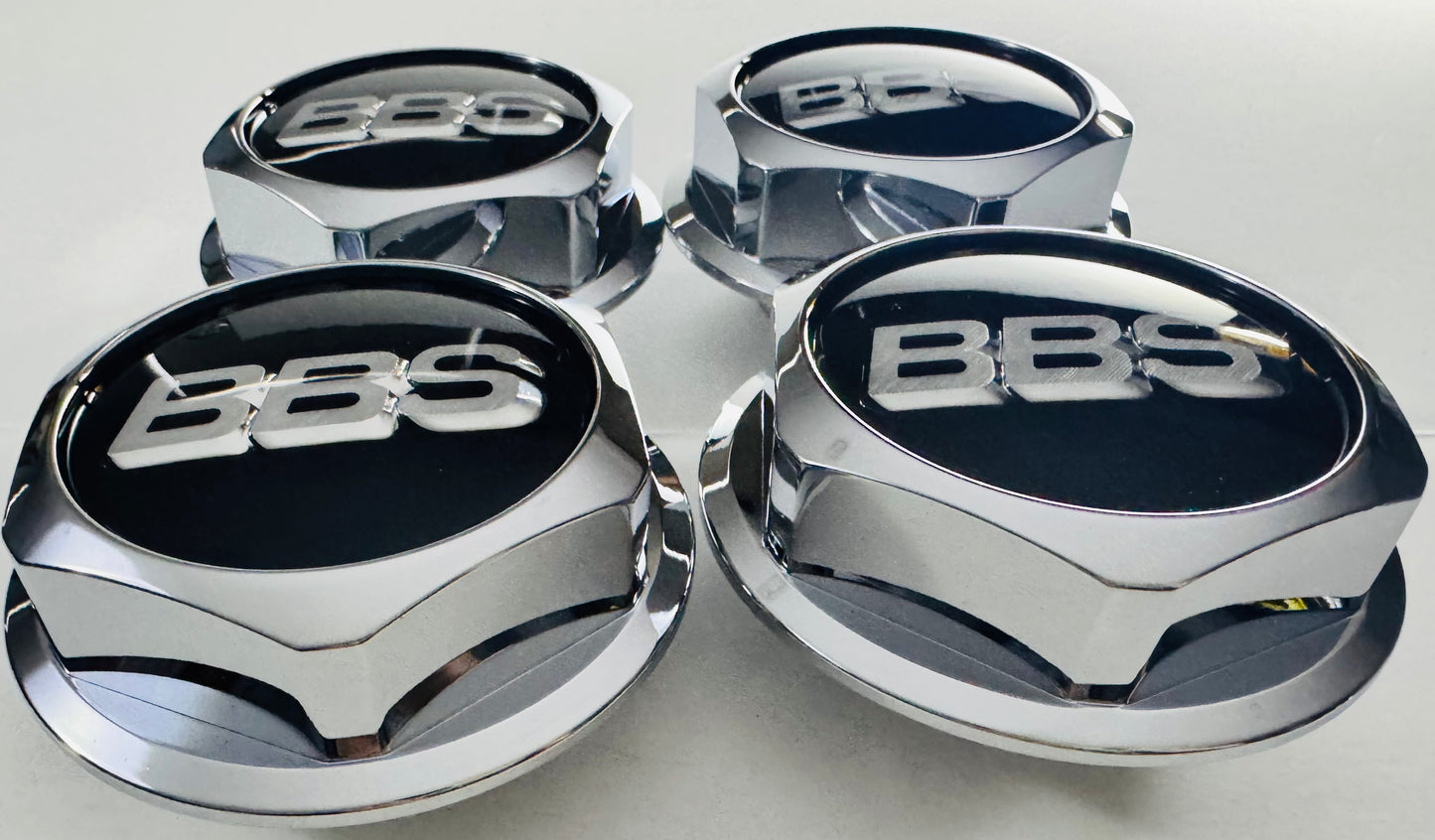 Chrome plated Hex Caps for 15” BBS RS , RS2 , small  tread.