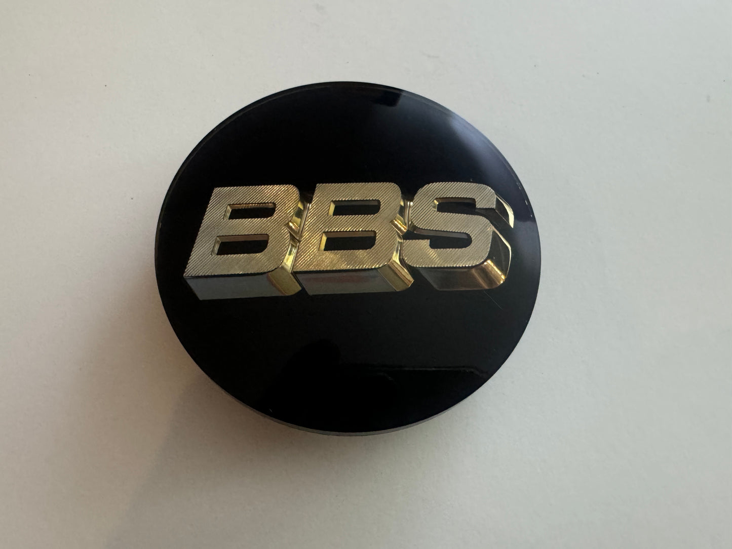 Single BBS 3D Logo Wheel Center Cap 70mm Black/Gold 56.24.073 used like New .For BBS RS LM RG