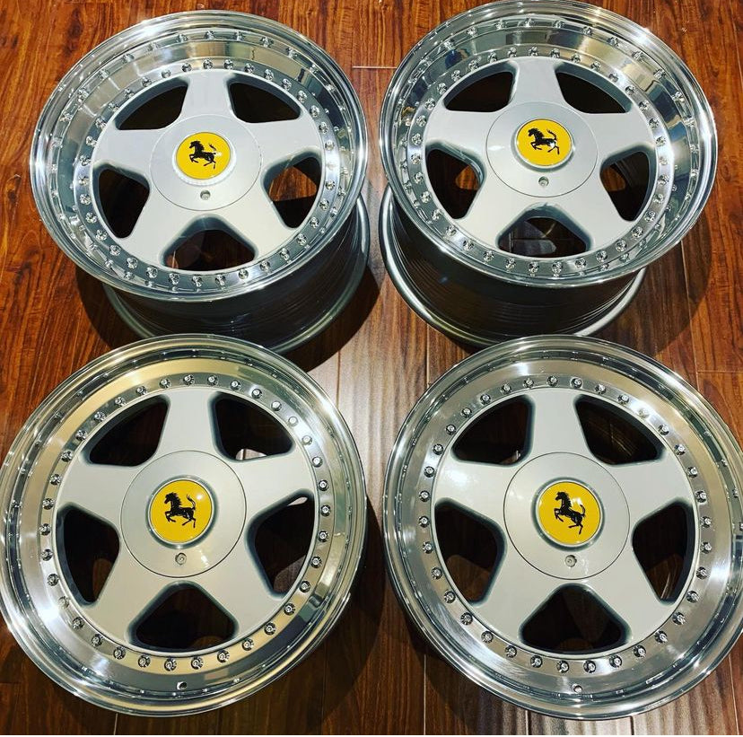 17” Oz Racing Futura 5x108 genuine Ferrari Testarossa 9”  front 11” Rear.