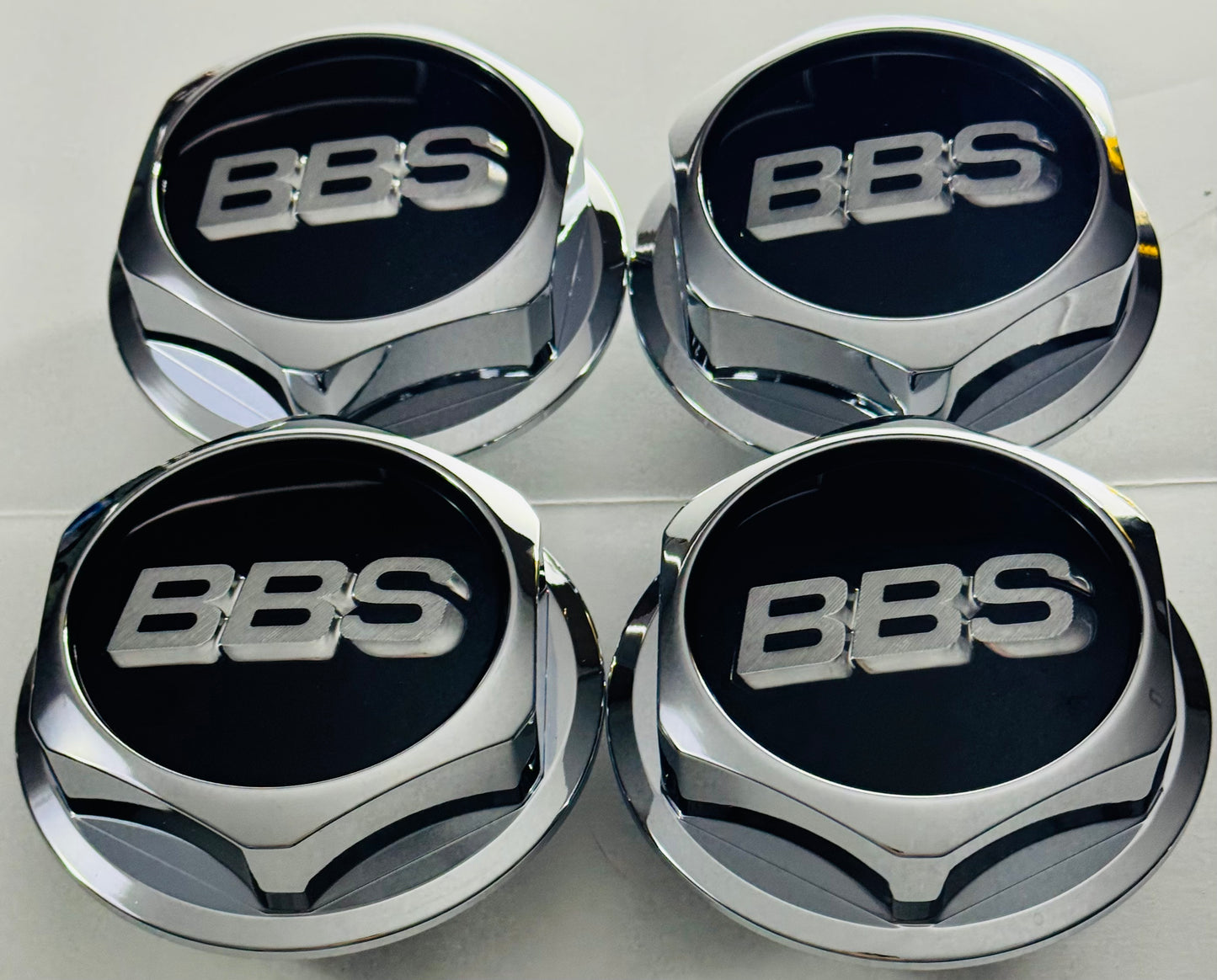 Chrome plated Hex Caps for 15” BBS RS , RS2 , small  tread.