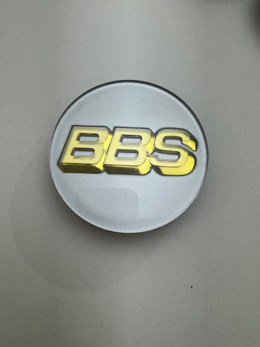 Single BBS 3D Logo Wheel Center Cap 70mm White / Gold 56.24.120 used like New .For BBS RS GT