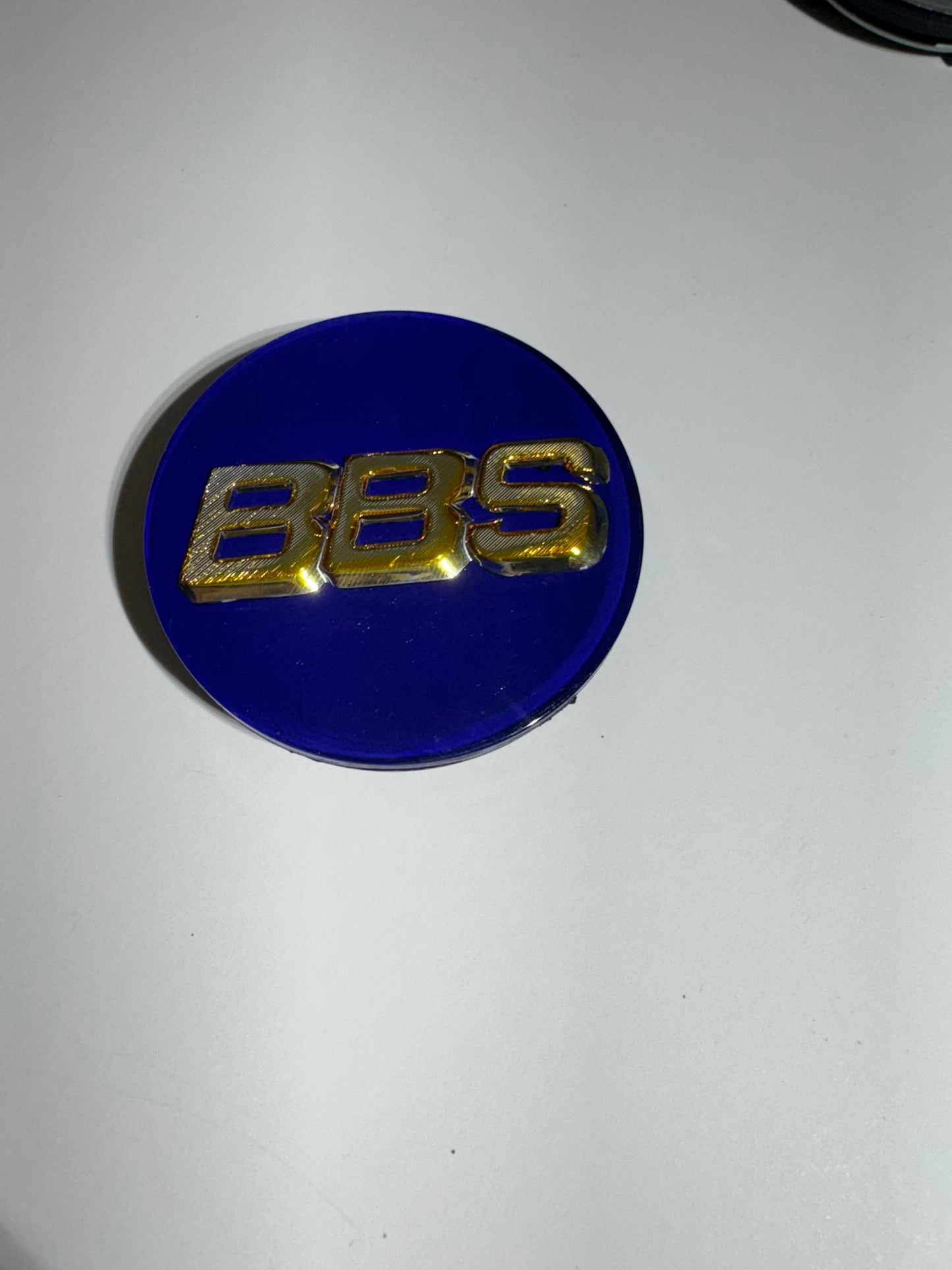 Single BBS 3D Logo Wheel Center Cap 70mm Blue / Gold 56.24.120 used like New .For BBS RS GT